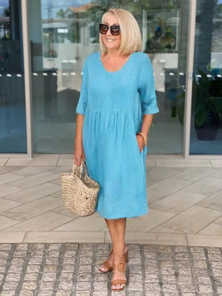 Noara - Casual Cotton Pocket Tunic Dress