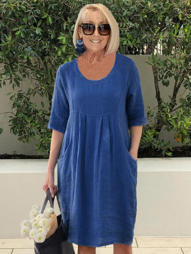 Noara - Casual Cotton Pocket Tunic Dress