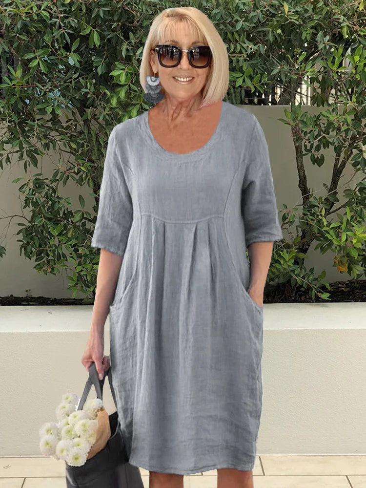 Noara - Casual Cotton Pocket Tunic Dress