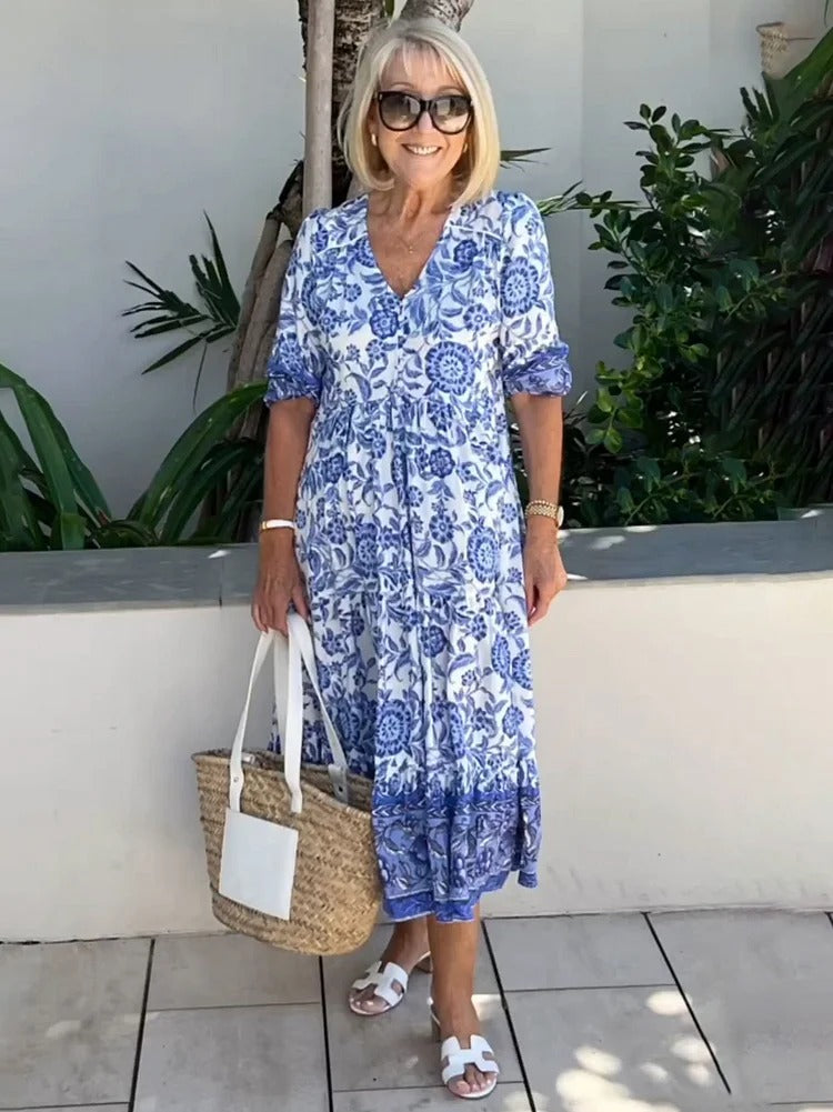 Lilara - Boho Deep V Neck Floral Dress