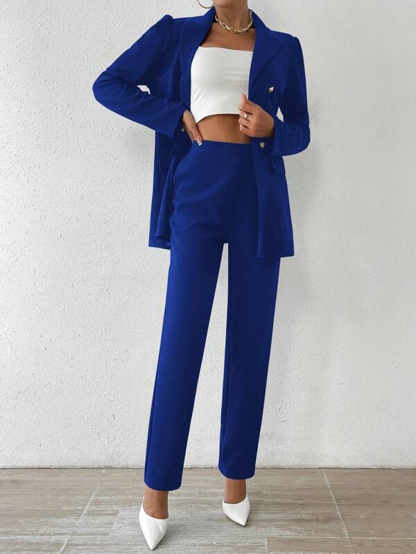 Talia - Collar Button-Down Jacket Trousers Set