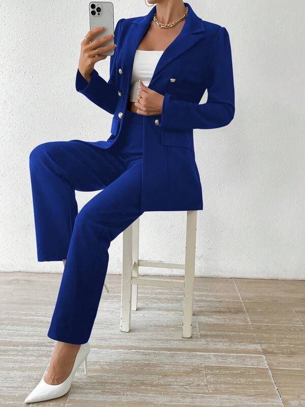Talia - Collar Button-Down Jacket Trousers Set