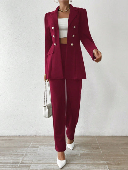 Talia - Collar Button-Down Jacket Trousers Set