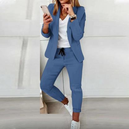Ava - Slim Fit Solid Color Blazer Pants Set